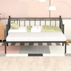 Twin Size Metal Daybed with Trundle, Daybed with Slat No Box Spring Needed For Kids Teens Bedroom Furniture - 1 of 4