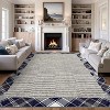 Washable Modern Bordered Plaid Rug Non Slip Low Pile Rug Soft Throw Floor Cover Foldable Indoor Carpet for Living Room Bedroom Playroom Nursery - 2 of 4
