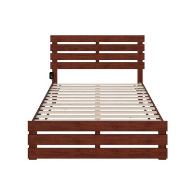 Walnut Full Wood Bed Frame with Headboard and Slats
