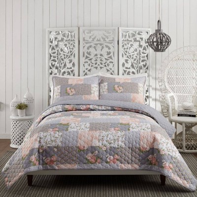 Gray Reversible Patchwork Microfiber Full Quilt Set