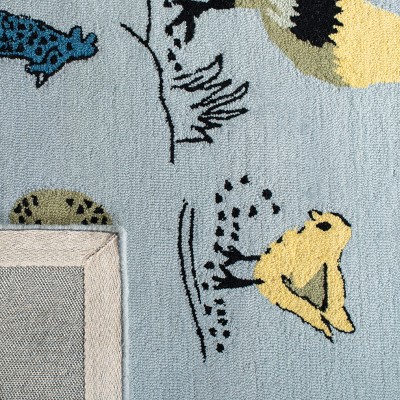 Blue Hand Tufted Wool Rectangular Area Rug with Rooster Design