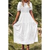 Women's Summer Crew Neck Short Sleeve Smocked Midi Dress Casual Elastic Waist Tiered A Line Flowy Maxi Dress - 2 of 4