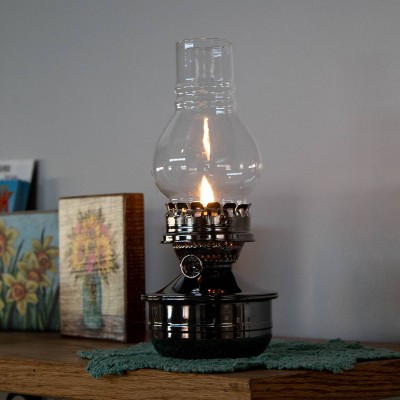 Pewter Wall Mount Oil Lamp with Clear Glass Chimney