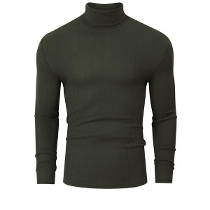 Men's Stretch Muscle Tshirts Turtleneck Long Sleeve Knit Tees Casual Slim Fit Basic Shirt Tops - 1 of 4
