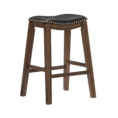Homelegance 29-Inch Pub Height Wooden Bar Stool with Solid Wood Legs and Faux Leather Saddle Seat Kitchen Barstool Dinning Chair, Brown and Black