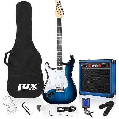 LyxPro Left Hand 39 Inch Electric Guitar and Starter Kit for Lefty Full Size Beginner’s Guitar, Amp, Six Strings, Two Picks, Shoulder Strap, Digital Clip On Tuner, Guitar Cable and Soft Case - Blue