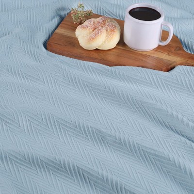 King Size Light Blue Chevron Zig-Zag Cotton Throw Blanket