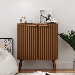 FONTOI Storage Cabinet, Sideboard Cabinet with Doors and Shelves, Buffet Cabinet with Waveform Panel for Dining Room, Walnut, 23.6*11.8*27.6 - 1 of 4