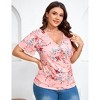 Women's Plus Size Shirt V Neck Pleated Blouse Short Sleeve Tunic Floral Top - 3 of 4