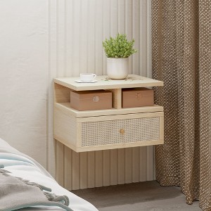 Floating Nightstand Wall Mounted Bedside Table Rattan Decorative End Table Chest Of Drawers-The Pop Home - 1 of 4