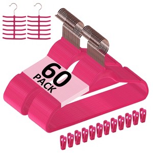 VECELO 25/30/50/60/100 pk Velvet Clothes Hangers Non Slip & Space-Saving Clothes Hangers with Finger Clips & Tie Rack 9 Color - 1 of 4