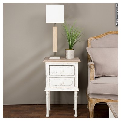Distressed White 2-Drawer Traditional French Nightstand