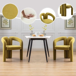 Gulches Set of 2 Contemporary Velvet Accent Dining Chairs - Olive Velvet Barrel Chairs with Curved Back & Elephant Feet, Steel Frame, 250lbs - 1 of 4