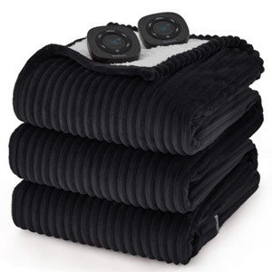 Electric Heated Blanket Soft & Washable Ribbed Flannel - 1 of 4