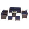 Sonkuki 7 Pieces Patio Sofa with Square Fire Pit Table and Ottomans, Wicker Conversation Couch, Sand Cushion - 2 of 4