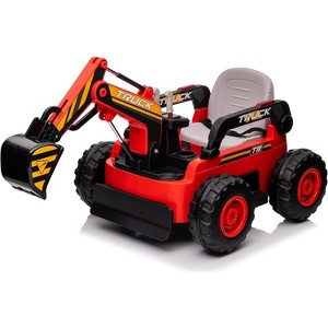 12V Kids Ride-On Excavator, Electric 4WD Power Wheel with Remote Control, Battery-Powered Sand Digger Toy with Spring Suspension,  Music - 1 of 4