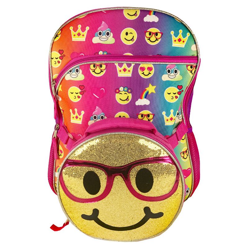 Emojicon 16" Inch Backpack & Lunch Bag Set -  With Gold Sequin Removable Lunchbag, 2 of 3