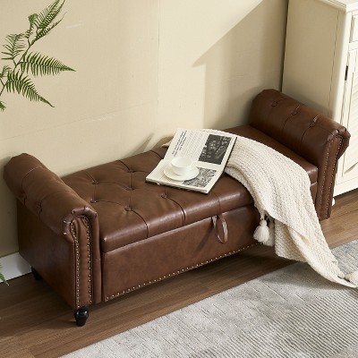 Sapphtopaz 55" Storage Bench Upholstered Vanity Stool with Button Tufted and Nailhead Storage Ottoman for Living Room, Bedroom, Entryway