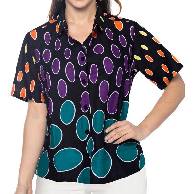 LA LEELA Women's Summer Vacation Beach Funny Aloha Party Button Down Short Sleeve Shirt Hawaiian Blouse