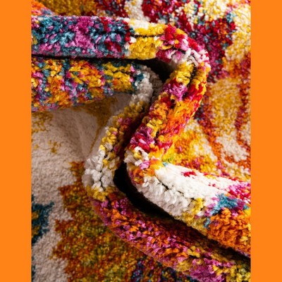 Ivory Floral Easy-Care Synthetic Rectangular Rug