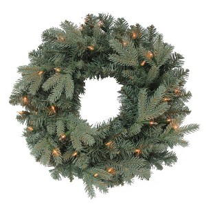 Kurt S. Adler 24“ Battery-Operated Pre-Lit Clear Incandescent Blue Spruce Wreath - 1 of 4