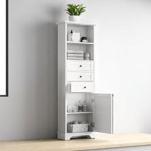 Tall Storage Cabinet with 3 Drawers, Adjustable Shelf & Door, Freestanding Organizer for Bathroom or Office - 1 of 4
