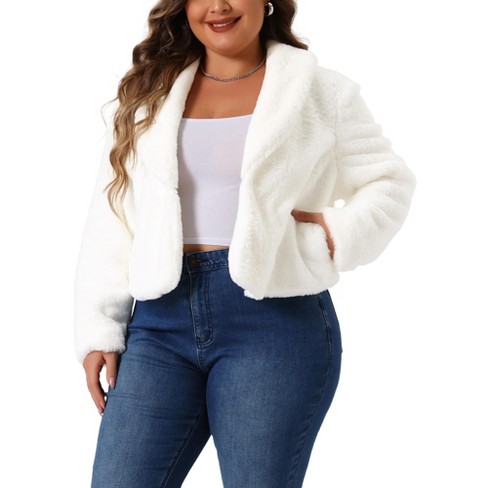 Agnes Orinda Women's Plus Size Winter Cropped Lapel Shrug Long Sleeve Fluffy Faux Fur Coat - image 1 of 4