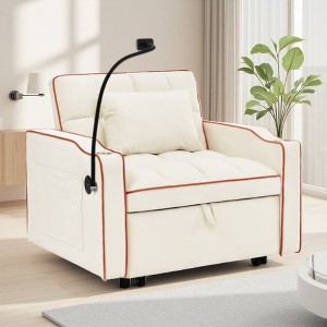 Velvet Foldable Sofa Bed with Adjustable Back, Pull-Out Bed & USB Port - 1 of 4