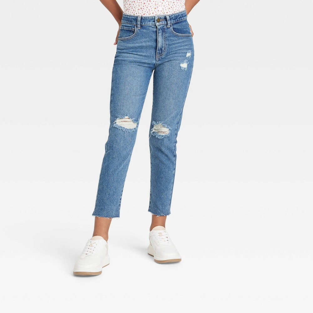 Girls' High-Rise Girlfriend Jeans - art class™ Medium Dark Wash 7