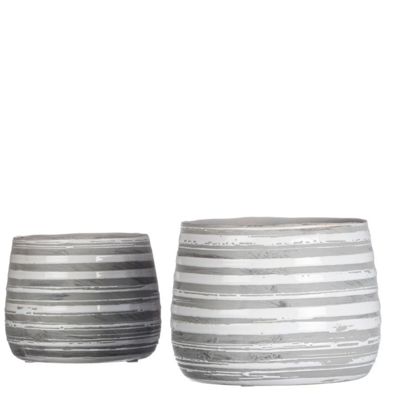 Sullivans Set of 2 Ceramic Striped Vases 4"H & 4.75"H Gray, 1 of 3