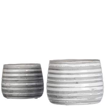 Sullivans Set of 2 Ceramic Striped Vases 4"H & 4.75"H Gray