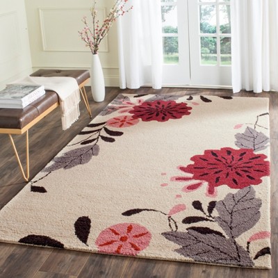 Ivory Floral Handmade Tufted Wool Rectangular Rug - 3' x 5'