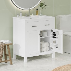 KWPZQEB 30" Bathroom Vanity with Ceramic Sink, Vanity Cabinet with Flip-Top Drawer & Doors, Free Standing Single Basin Vanity Set for Bathroom - 1 of 4