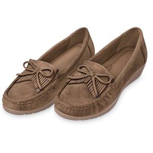 Collections Etc Stylish Faux Suede Fringe Detail Women's Loafers - 1 of 4