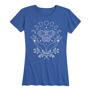 Women's - Instant Message - Moon Phases Butterfly Hands Short Sleeve Graphic T-Shirt - 1 of 4