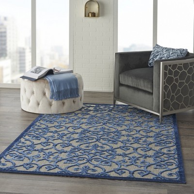 Aloha Grey/Blue Synthetic 3'6" x 5'6" Reversible Outdoor Rug