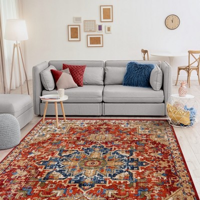 Red and Beige Oriental Synthetic 5' x 7' Area Rug
