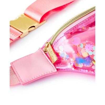 Packed Party Clear Pink Confetti Belt Bag, Fashionable Designer Fanny Pack For Women, Nylon Bum Bag With Adjustable Strap and Small Pouch, Great For — фото 7