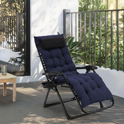 Zero Gravity Lounge Chair, 26" Portable Reclining  Chair with Cup Holder, Footrest, Removable Cushion, 440LBS Heavy Duty Folding Recliner Chair