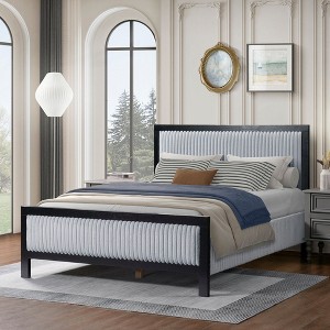 NicBex Queen Size Upholstered Bed Frame with Fluffy and Soft Headboard,Platform Bed Frame with Wood Slats Support,Noise-Free,Easy Assembly,Gray+Black - 1 of 4