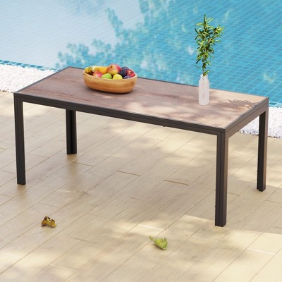 Patio Rectangular Coffee Table, Imitation-wood Top Modern Industrial Style w/Metal Frame, Black
