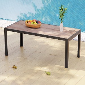 Patio Rectangular Coffee Table, Imitation-wood Top Modern Industrial Style w/Metal Frame, Black - 1 of 4