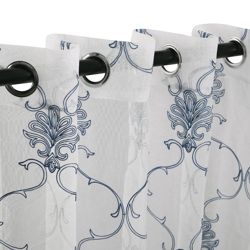 Embroidered Lightweight Sheer Scroll 2-Piece Curtain Panel Set with Stainless Grommet Header - Blue Nile Mills, 2 of 5