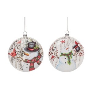 Transpac Glass 5.5 in. Multicolored Christmas Snowman Forest Ornament Set of 2 - 1 of 2