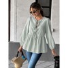Coolmee Women's Tie Front Striped Shirt Long Sleeve Trendy Cute Babydoll Tops Peplum Puff Sleeve Blouse - 3 of 4