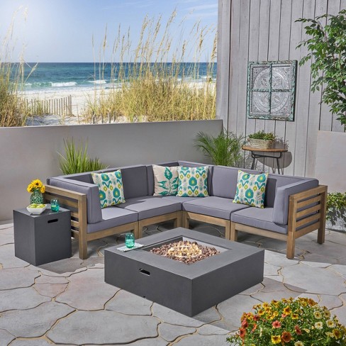 Patio sectional with online fire pit