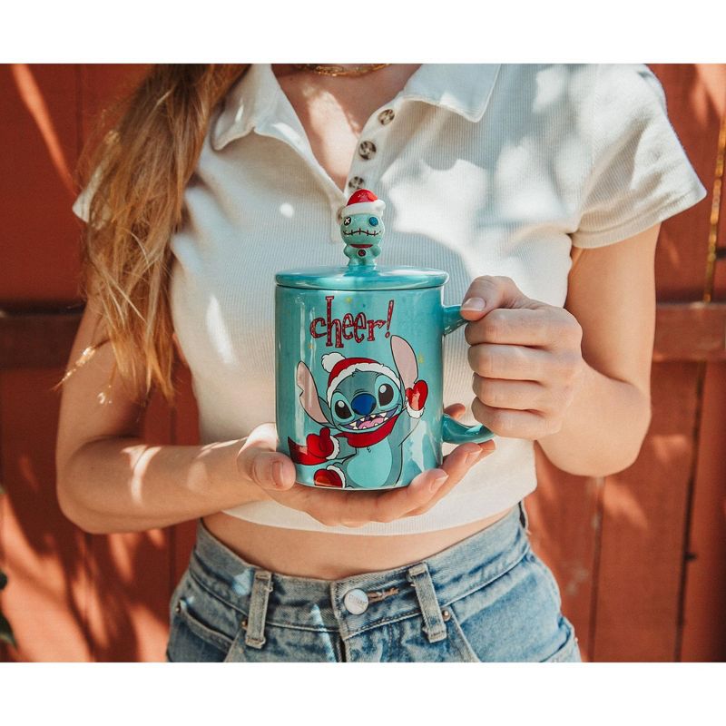 Silver Buffalo Disney Lilo & Stitch Holiday Cheer Ceramic Mug With Lid | Holds 18 Ounces, 4 of 7