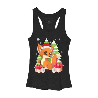 Women's Design By Humans Fox Santa Hat Christmas T Shirt By thebeardstudio Racerback Tank Top