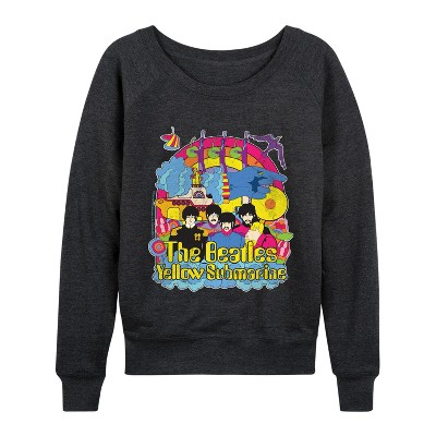 Women's - The Beatles - Vintage Yellow Submarine Lightweight French Terry Wide Neck Long Sleeve Graphic Shirt
