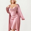 Anna-Kaci Lounge Women's Satin Slip Dress and Long Robe Set with Draped Neckline and Elegant Flowing Open Front Layered Design - 4 of 4